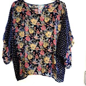 Johnny Was Velvet Floral Patterned Women's Blouse size L large